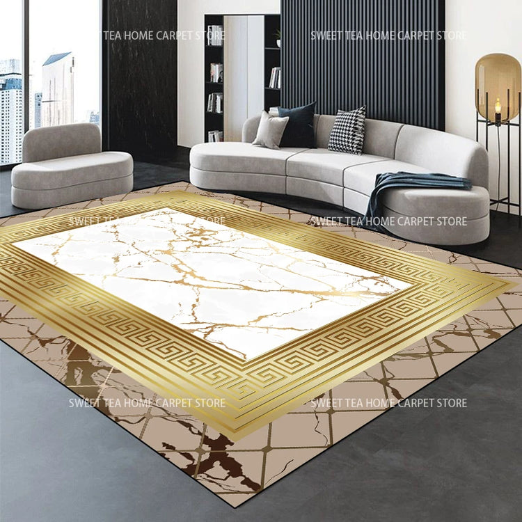 Modern Golden Luxury Carpet Large Living Room Decoration Home Rugs Non-slip Bedroom Mat Customizable Coffee Table Lounge Rugs