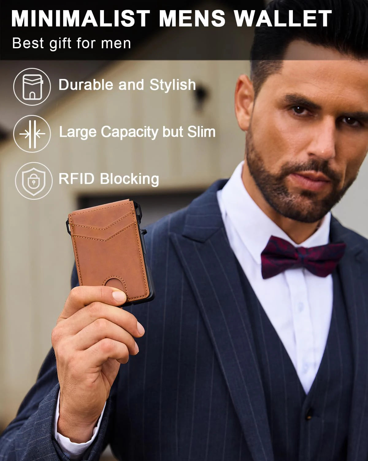 RFID Blocking Mens Wallet | Minimalist Slim Smart Pop-Up Card Holder, Metal Credit Card Wallet with Money Clip for Men