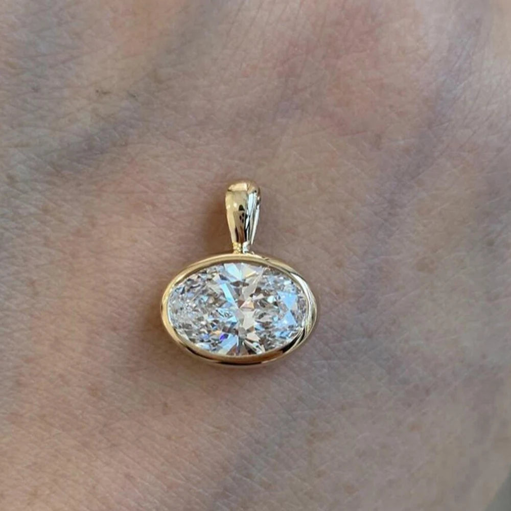 2-4carat East West Oval Cut Moissanite Pendant Necklace For Women 925 Silver Bezel Set Solitaire Diamond Ball Neckchain With GRA