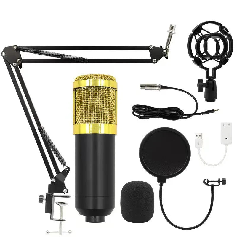 BM800 Condenser Alloy Microphone Kit Professional Sound Card Arm Bracket Set V8 Studio Mixer Live Soundcard Singing Record Mic