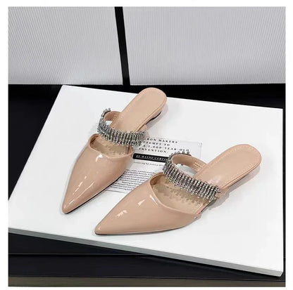 Luxury Crystal Women Slippers Pointed Toe Mules Shoes Elegant Heeled Sandals New Party Slingabck Flip Flops Elegant Mujer Shoes