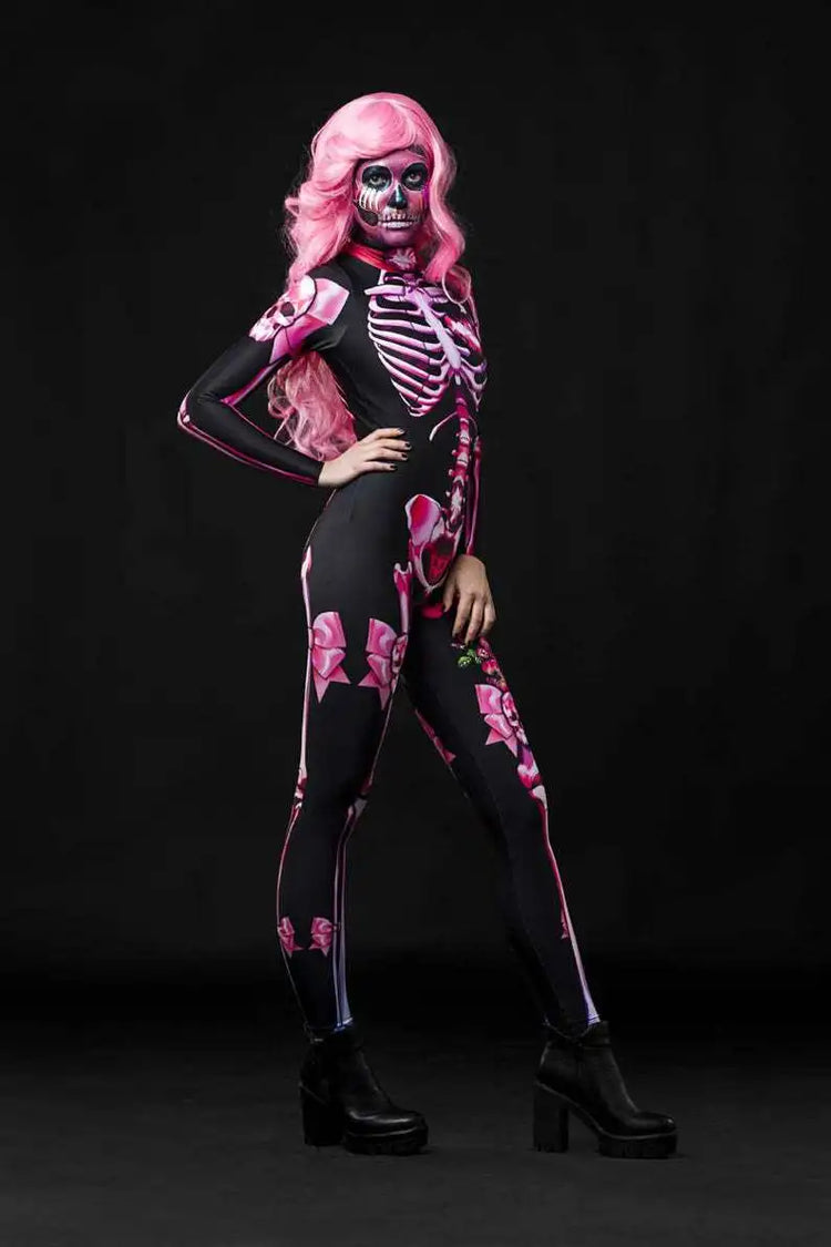 Halloween Scary Cosplay Skeleton Rose Sexy Women Devil Vampire Jumpsuit Party Carnival Scary Costume Baby Girl Day of The Dead