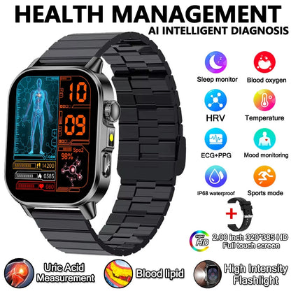 2026 New Professional-Grade Health Smart Watch Men ECG BP HR Uric Acid Lipid BMI Body Analysis Bluetooth Call Smartwatch Women