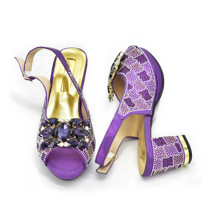 Fashion Shoes and Bag for Party Wedding African Women Wedding Shoes and Bag Set Decorated with Rhinestone Luxery Shoes Women