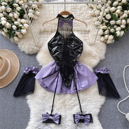 Women Lace Patchwork Velour Strappy Catsuits Fashion One Piece Combination Rompers Erotic Fashion Sexy Bunny Bodysuits Cosplay