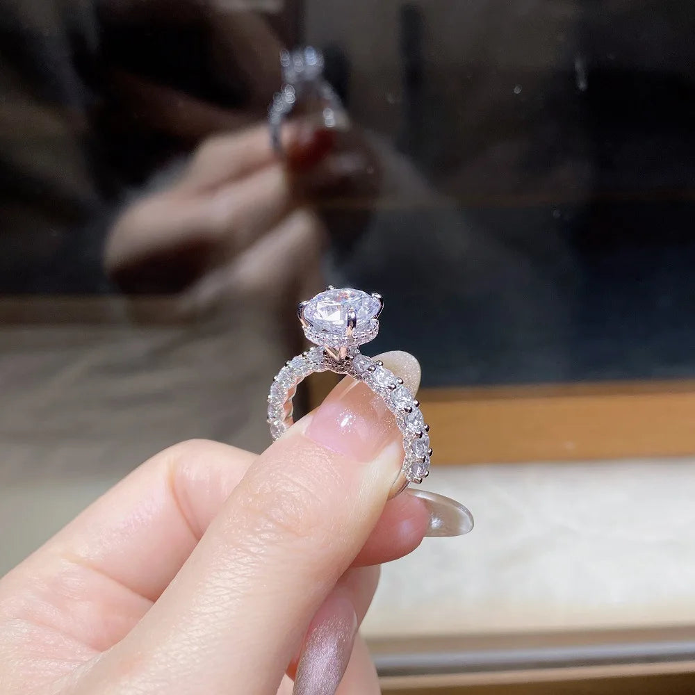18K white gold and platinum PT950 moissanite diamond ring for women sterling silver 3 carat four-claw diamond ring for wedding