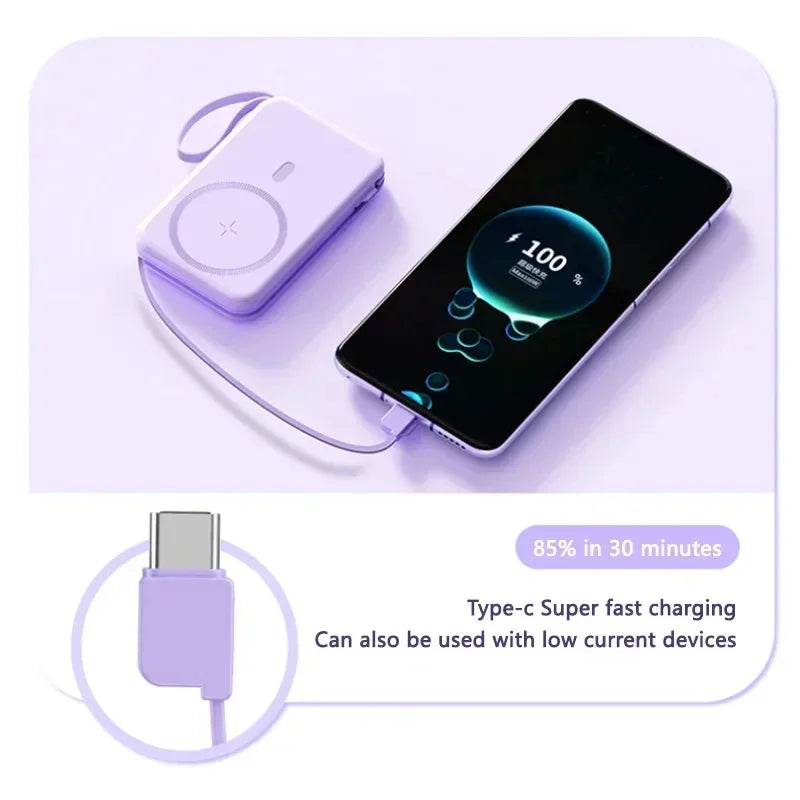 50000mAh Large Capacity Solar Power Bank 4 In1 Built in Cables Intelligent Digital Display Laser Light For Samsung Apple