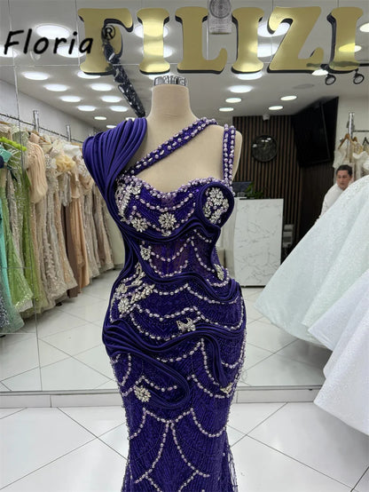 Sparkly Crystals Purple Prom Dress Sleeveless Lace Bead Wedding Guest Dress 2026 vestidos de fiesta elegantes oficial Customized