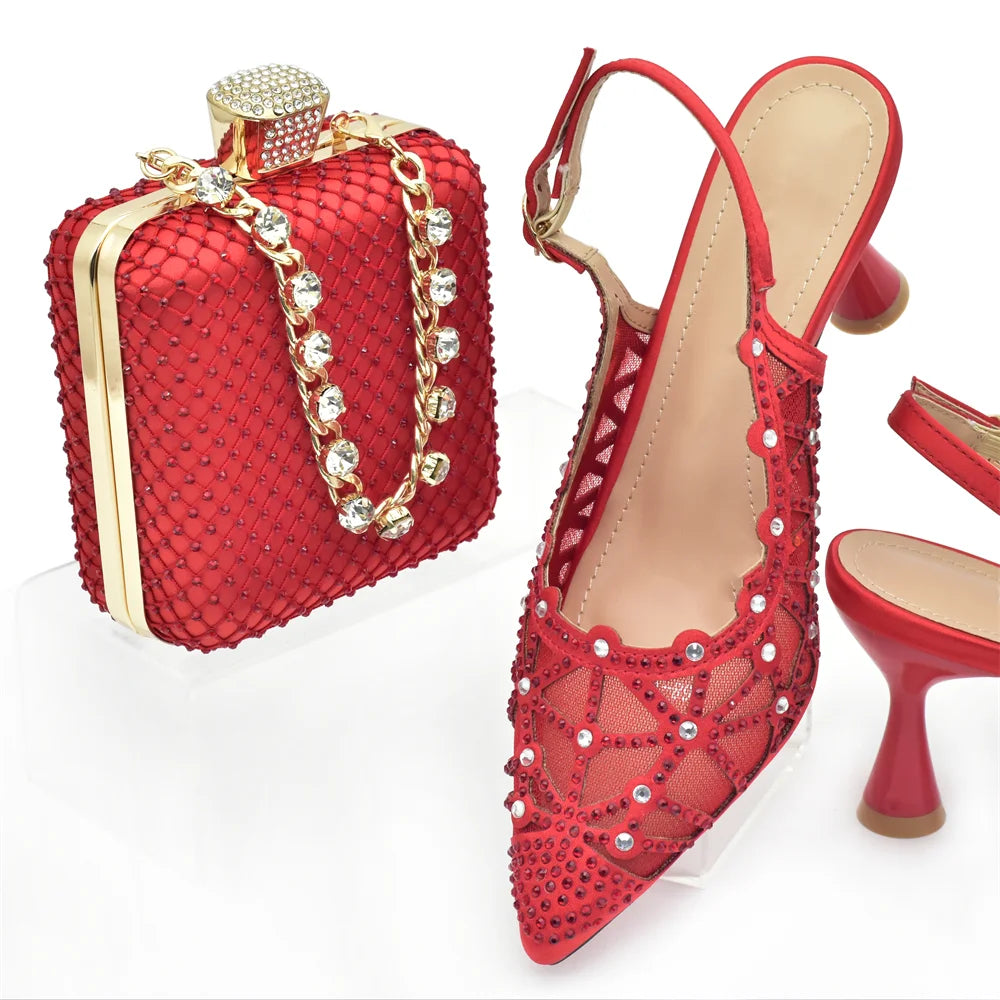 Italian Shoe and Bag Set for Party In Women Shoes for Women 2025 Designer Luxury Hollow Design Trendy Party Ladies Shoes and Bag