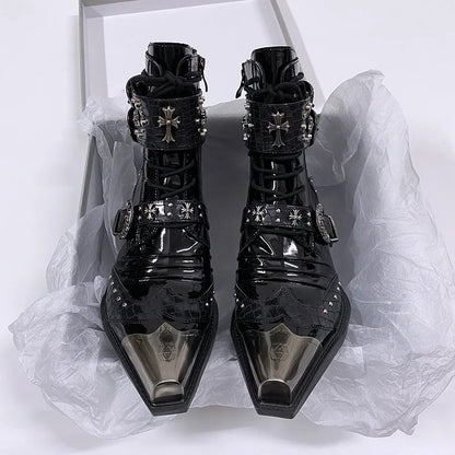Gothic Punk Style Platform Couple Ankle Boots Designer Metal Decorative Belt Buckle Women Mans Motorcycle Booties Zapatos Hombre