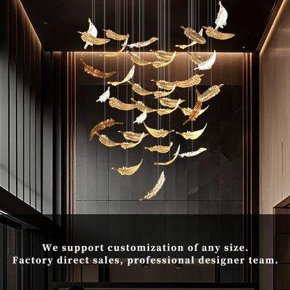 Modern Hotel Lobby Hanging Lamp Luxury Glass Led Chandeliers Customized Long Pendant Light Villa High Ceiling Chandelier Lustre