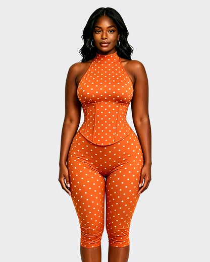 FAGADOER Cute Polka Dot Bodycon Rompers Hot Girl Streetwear Lace Up Bandage Corset Halter Jumpsuits Summer Night Club Playsuits