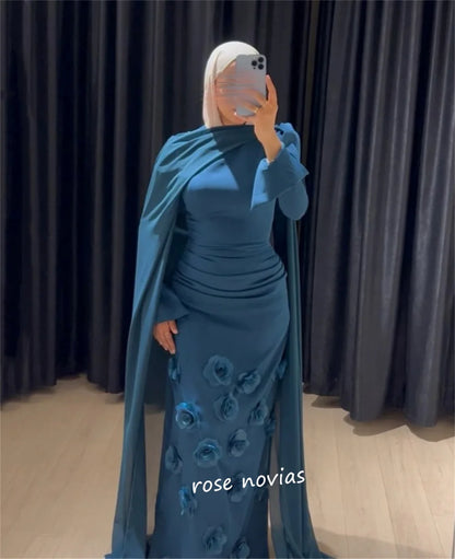 Customized Jersey Applique Flowers High Collar Sheath Long Dresses Bespoke Occasion Formal Evening Exquisite Sizes Available
