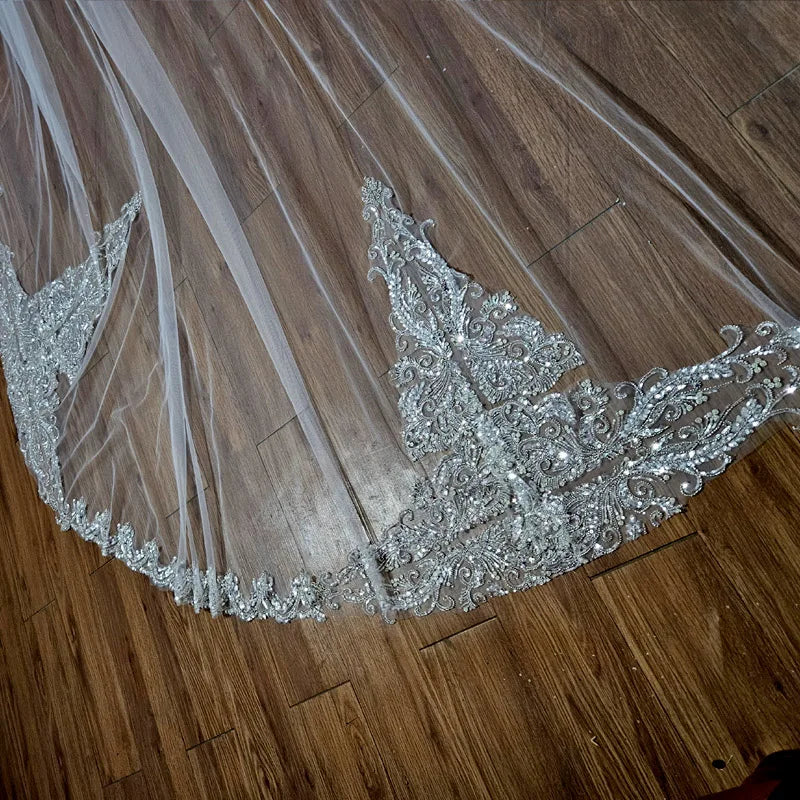 Luminous diamond sequins cathedral 3 meters wide veil bridal wedding accessories real with hair comb luxury veil custommade veil