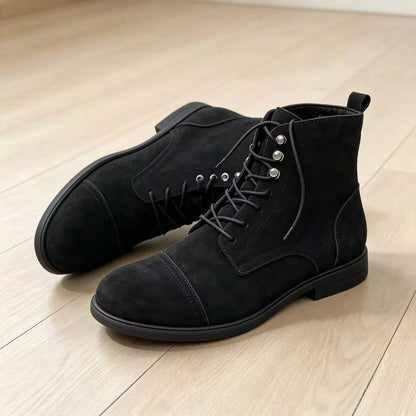 Suede Leather Mens Motocross Boots Lace‑Up Ankle Boots Men Formal Business Boots Men Vintage Hand‑Stitched Man Casual Shoes