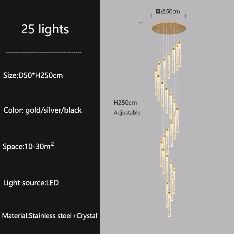 Modern Ceiling Chandelier Luxury Staircase Crystal Chandeliers Duplex Attic Villa Living Room Pendant Lights Home Decor Lighting