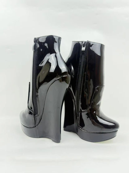 18CM Ultra High Heel Wedges Ballet Boots Pointed Toe Sexy Ankle Women Boots Plus Size 36-46 Black Size Zip Unisex Cosplay Shoes