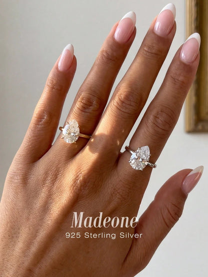 925 Sterling Silver Zircon Fashion Shiny Pear Solitaire Ring for Women Engagement Wedding Luxury High Quality Fine Jewelry