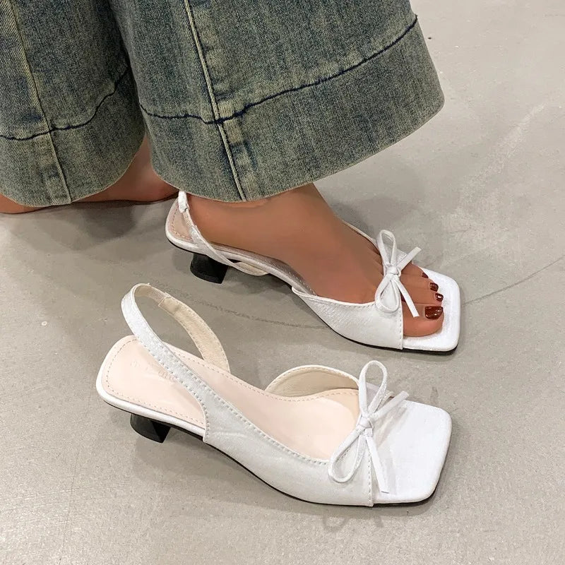 Women's Sandals Bow Elegant Fashion Shoes 2026 New Summer High Heels Slides Luxury Trend Open Toe Women Sandals Mujer Zapatos