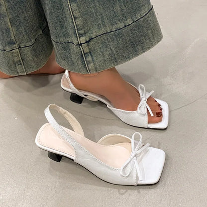 Women's Sandals Bow Elegant Fashion Shoes 2026 New Summer High Heels Slides Luxury Trend Open Toe Women Sandals Mujer Zapatos