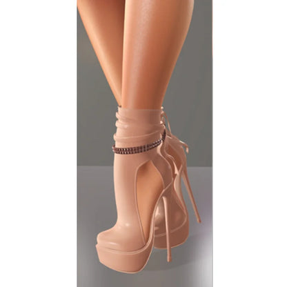 Black Chain Platform Sandals Thin High Heel Pointed Toe Fashion Sexy Cool 2025 Summer Big Size Woman Shoes Zapatillas Mujer