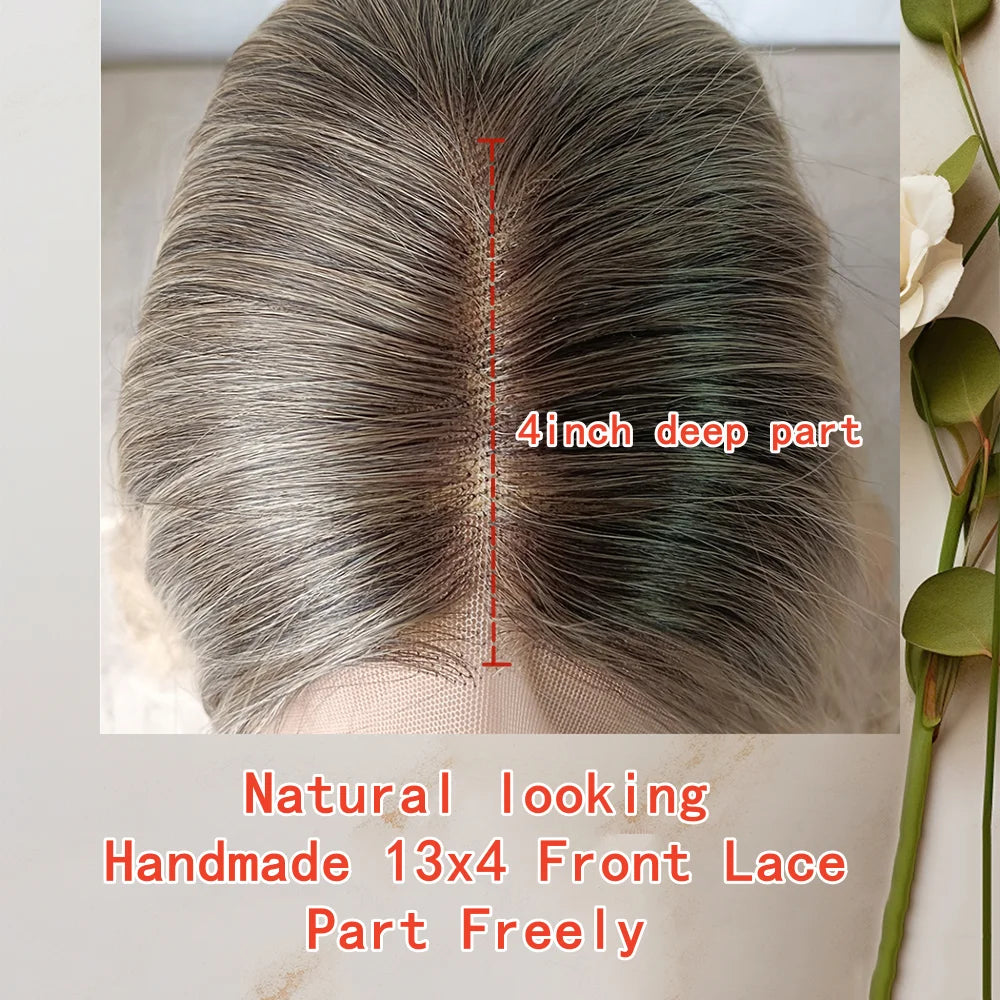 Blonde Balayage Lace Front Wig Free Part HD Lace Wig Realistic Look Dark Brown Roots Natural Wavy Synthetic Heat Resistant Fiber