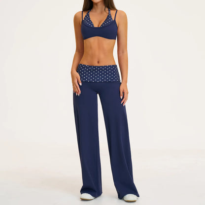 2PCS Stripes Fitness Suit Women's Tracksuits Polka Dot High Waist Workout Capri Pants Sports Set Female Yoga Sports Clothes