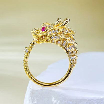 Luxury 9999 24K Solid gold certifid gold dragon domineering dragon head ring dragon tiger spirit dragon head gold ring