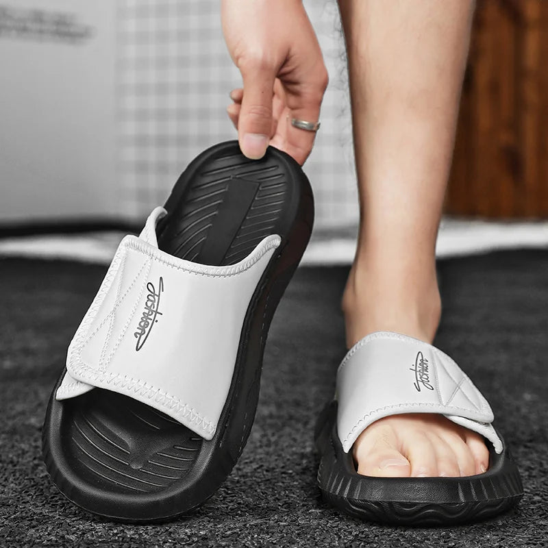 Leisure Walk Mens Slippers Outdoor Leather Male Slides Sneakers Summer Beach Shoes Sandals for Male Large Size Casual Half Drag