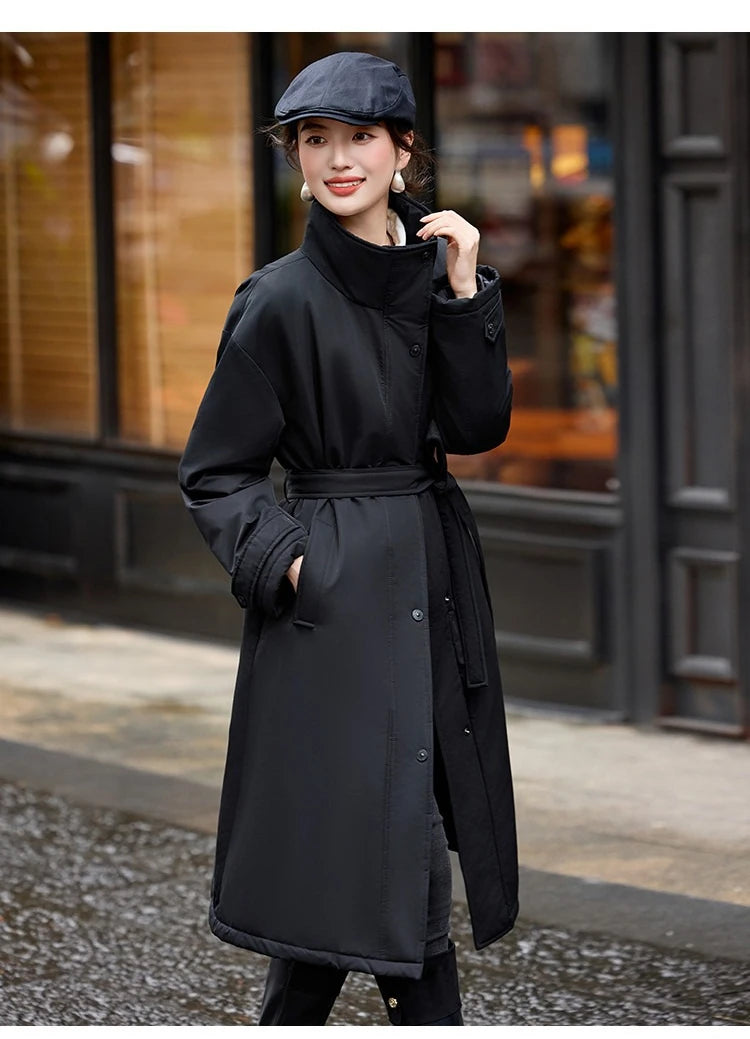 LOUIS YAO Stand-Up Collar Women's Down Coat 2025 Autumn/Winter Waist Belt Thickened Long-Length Puffy Duck Down Jacket