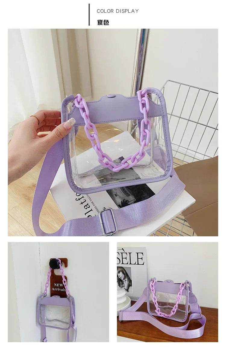 Clear Crossbody Bag for Women PVC Transparent Single Shoulder Chain Portable Messenger Bags Small Square  Satchel Bag Girls Gift