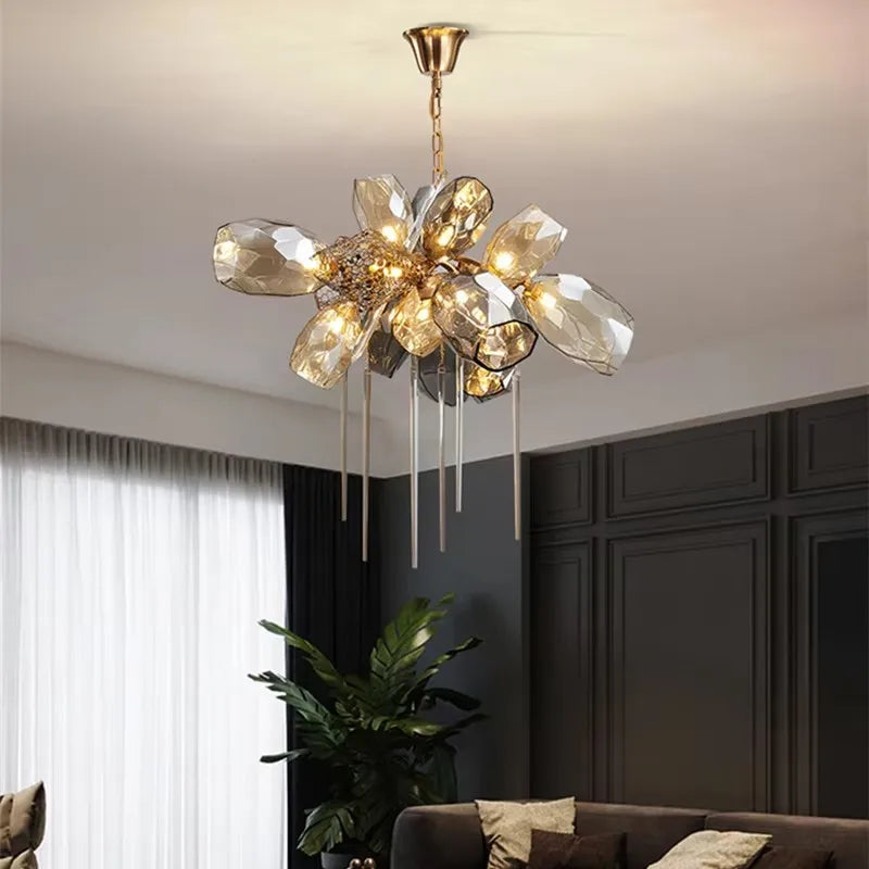 Postmodern Luxury K9 Crystal Chandelier Kitchen Island Decor LED Lighting Cognac Glass Dining Room Hanging Lights Loft Lamps