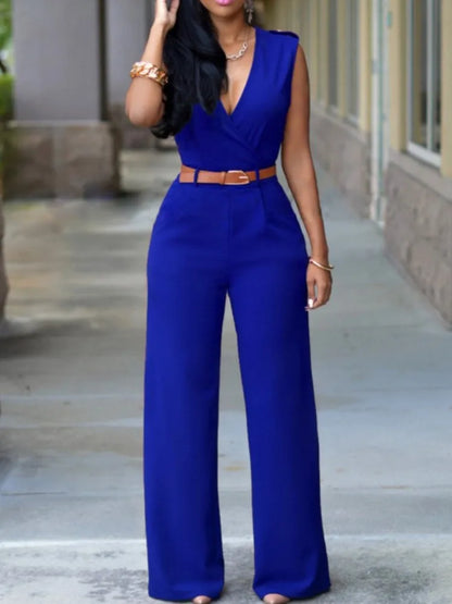 Business Formal Jumpsuit Work Wear Women Romper Elegant Long Deep V Neck Sleeveless High Waist Wrap Jumpsuits Fashion Streetwear