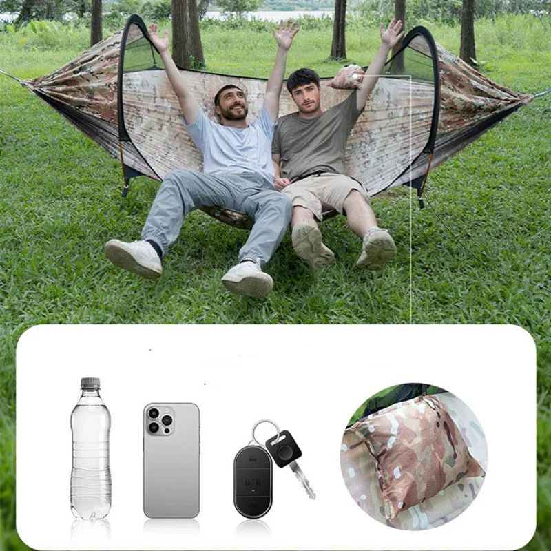 2025 TRAVELER NEW MC Camo Hammock Tent Set with Mosquito Net & Sunshade - Anti-Roll Design for 1-2 Person Outdoor Camping
