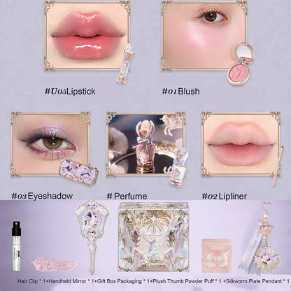 Flower Knows Knight Unicorn Collection Makeup Gift Set Perfumes Lipstick Blush Cloud Setting Powder Eye Shadow Cosmetics Kit