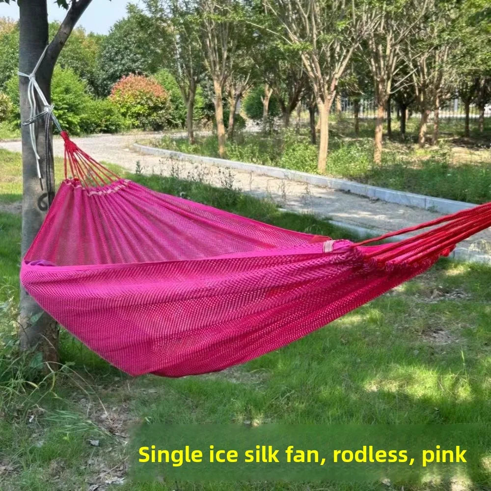 Single Person Ice Silk Mesh Hammock Anti-rollover Portable Outdoor Camping Hammock Breathable Net Swing Bed