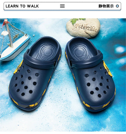 Children Shoes Baby Boys Slippers Cartoon Excavator Print Clogs Summer Breathable Soft Indoor Sports Boy Slippers