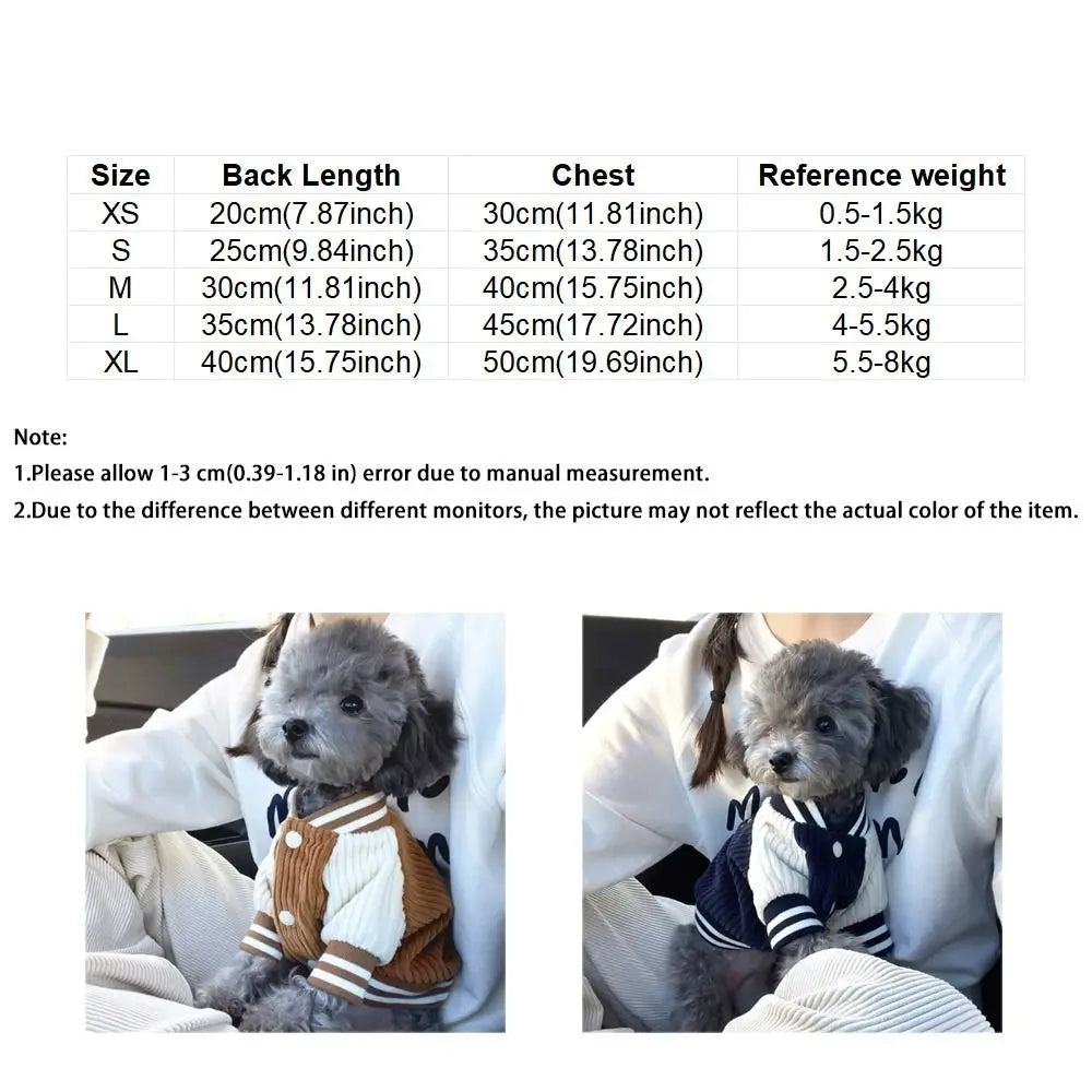Warm Pet Baseball Jackets Comfortable Embroidered Patterns Two-Legged Dog Clothing Thicken Dog Sweatshirt Daily Walk