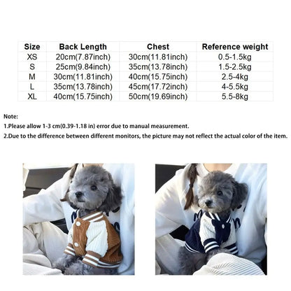 Warm Pet Baseball Jackets Comfortable Embroidered Patterns Two-Legged Dog Clothing Thicken Dog Sweatshirt Daily Walk