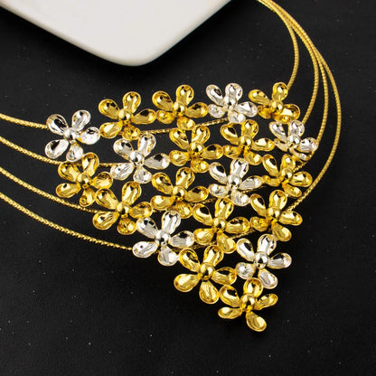Fashion Silver Gold Color Hollow Shape Necklace Earrings Bracelet Ring Set for Women Exaggerated Design Jewelry Gift for Party
