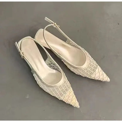 Luxury Brand High Heels Women Sandals Mesh Embroider Elegant Pointed Ladies Slingback Party Wedding Bridal Dress Shoes Woman