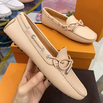 Spring Summer Ladies Genuine Leather Comfortable Slip-On Soft Bottom Driving Casual Flat Office Lazy Person Loafers Shoes