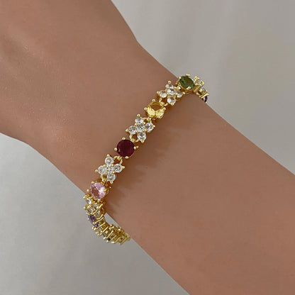 Greatera Flower Colorful Cubic Zircon Filled Decoration Women's Bracelet Delicacy Wear Party Wrist Bangle European American New