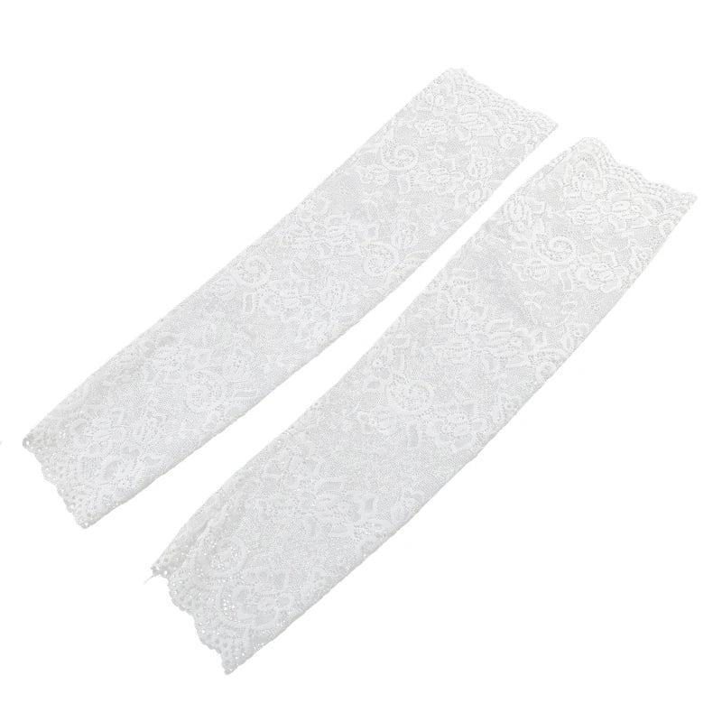 Women Summer Ice Silk Lace Arm Sleeve Elastic Sleeve Driving Gloves Black White Long Fingerless Mittens Sunscreen Gloves