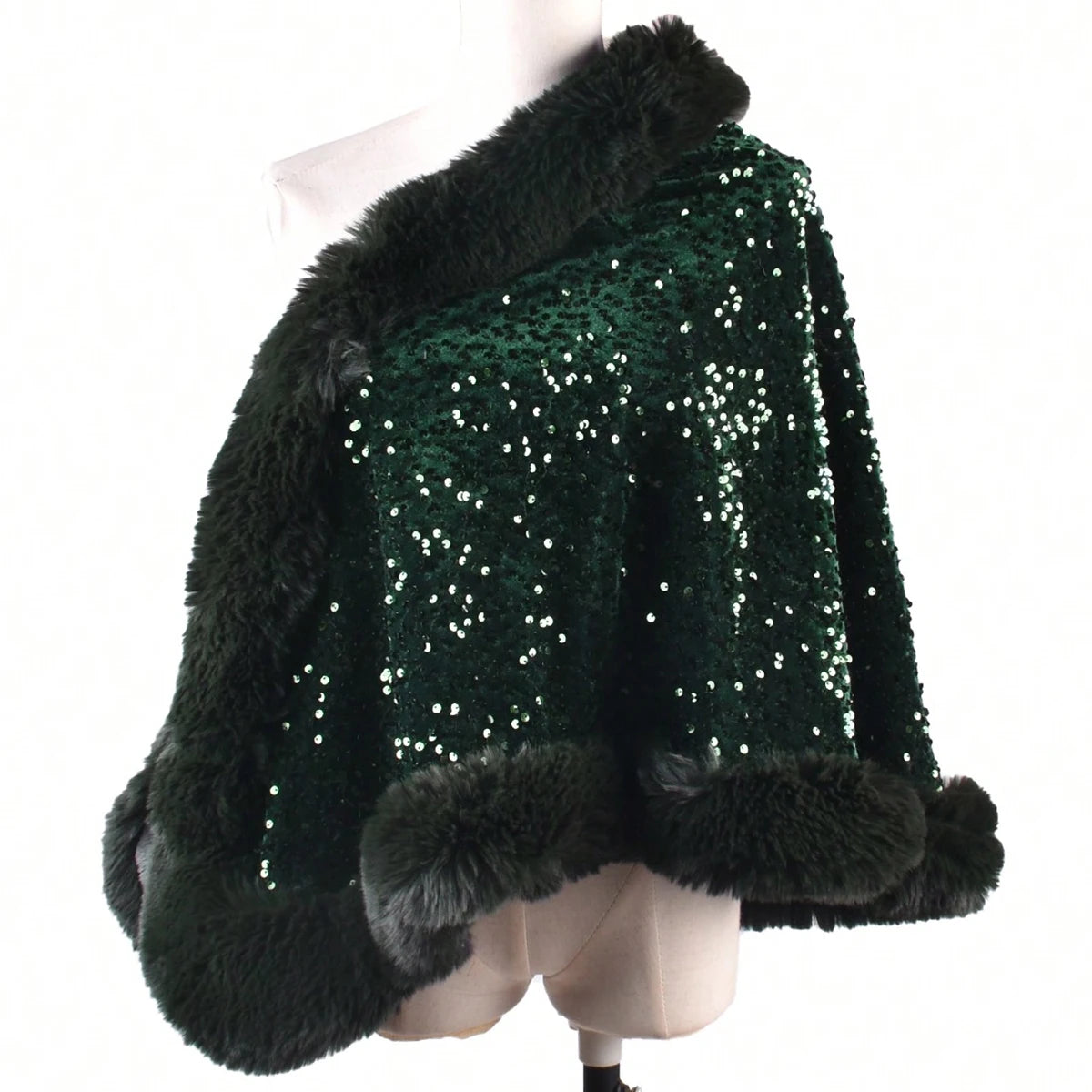 1PC Shiny Sequin Plush Shawl for Women Party Warmth Versatile Faux Fur Collar Blingbling Fashionable Shawl