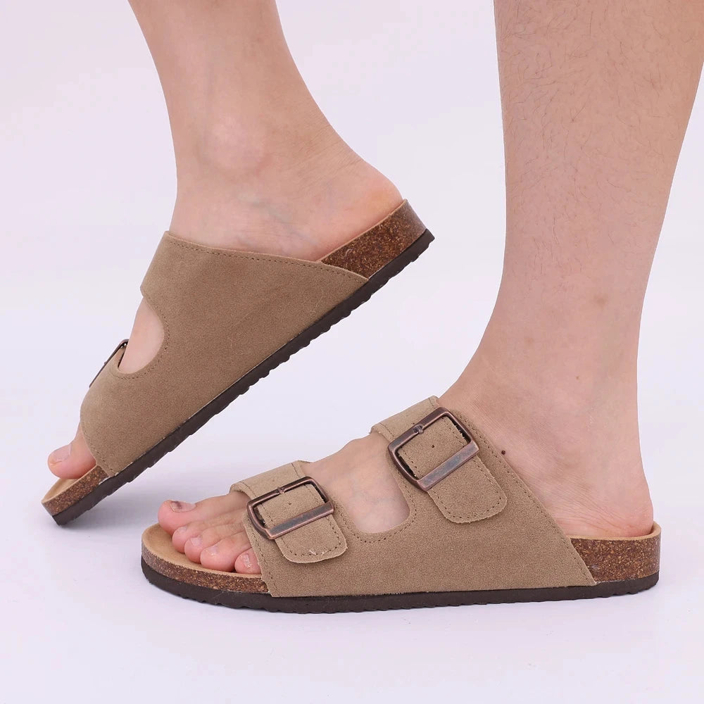 Kidmi New Fashion Women's Sandals Summer Cork Clogs Sandals Classic Women Mules Soft Suede Beach Slides With Adjustable Buckle