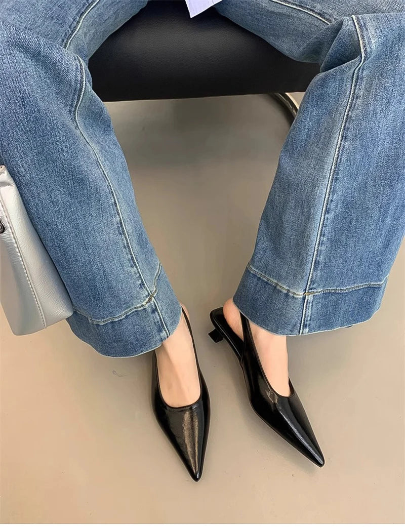 Designer Luxury Summer Pointed Toe Women Sandals Fashion Singbacks Mules Shoes Ladies Elegant Low Heel Stripper Party Sandalias