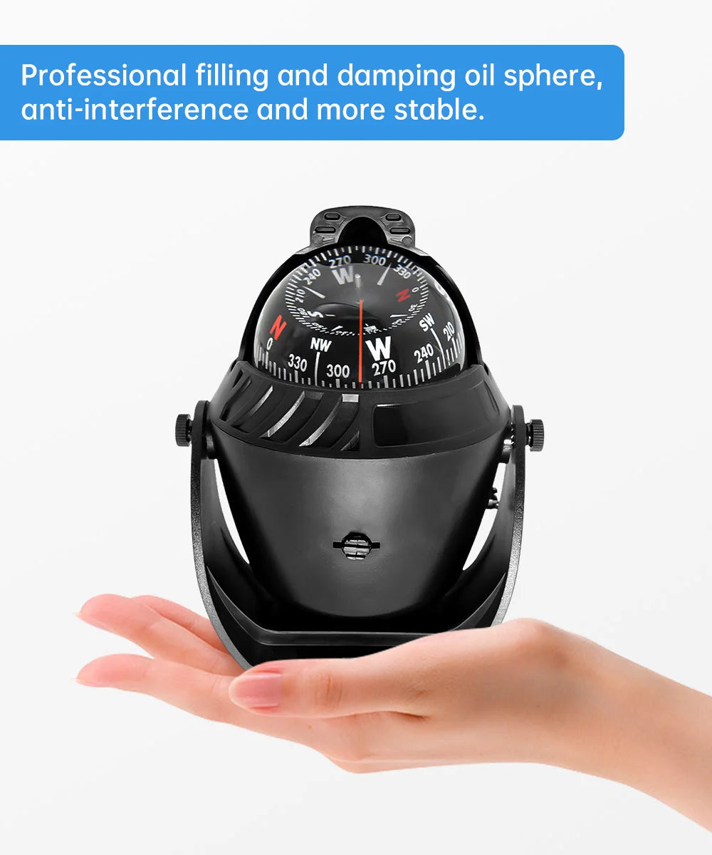 Waterproof Nautical Compass Sea Pivoting Marine Boat Compass With Electronic LED Night Light For Marine Navigation Positioning