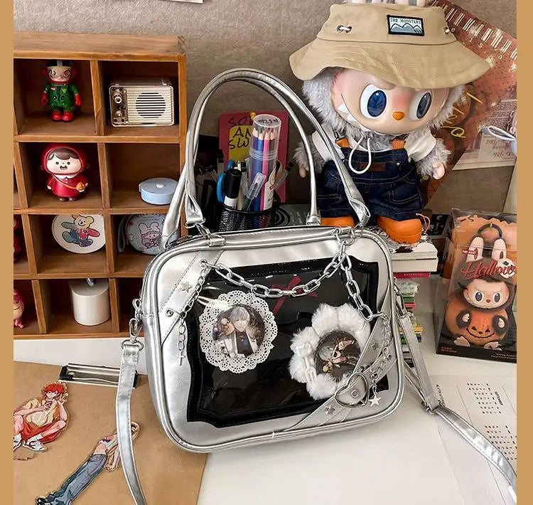JIAERDI Sweet Cool Hot Girl Subculture Ita Bag Women Gothic Chain Crossbody Bag Ladies Large Capacity Black Shoulder Bags Y2K