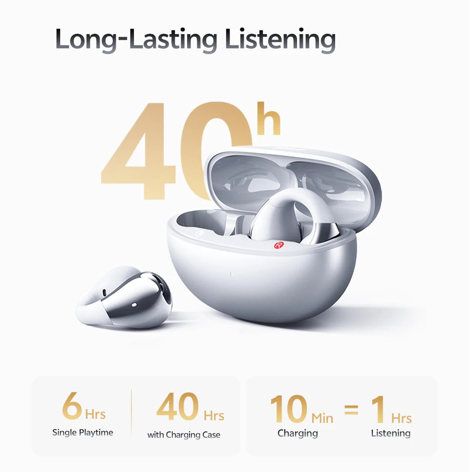 QCY Crossky C30S Open Ear Wireless Earphones Hi-Res with LDAC Ear Clip Earbuds Bluetooth 6.0 Clip On OWS Sports Headphones 40Hrs